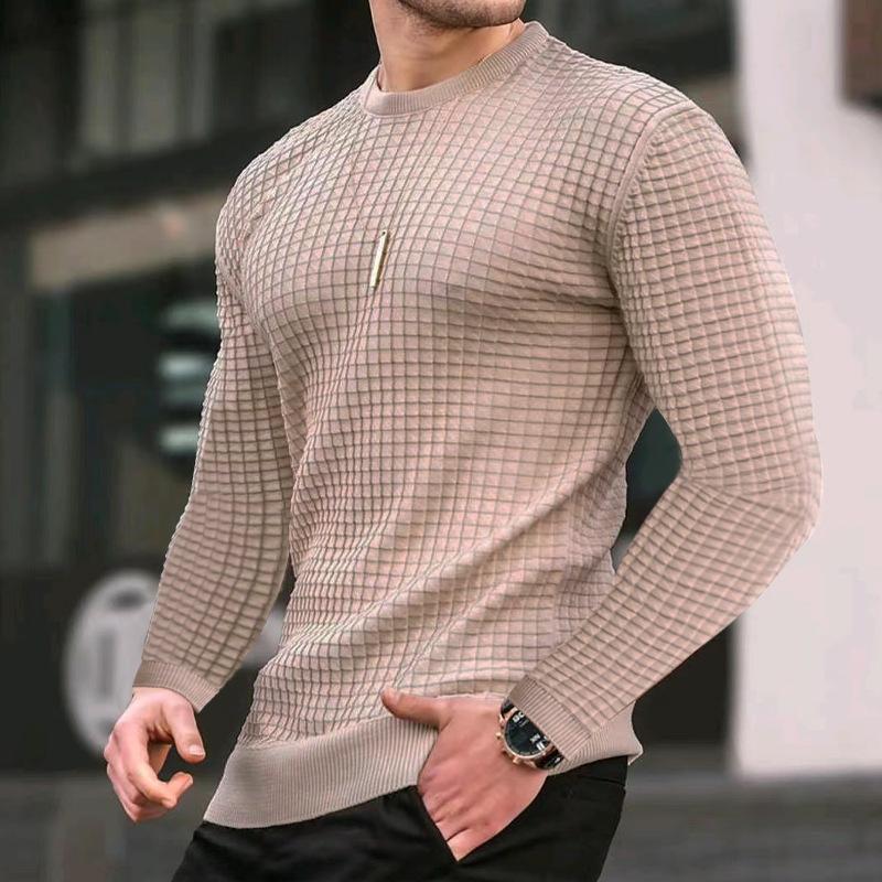 Autumn Men's Trend Round Neck Pullover Trend Loose Knit Long Sleeve Cotton T Top Man