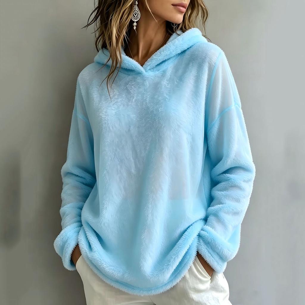 Women's Casual Flannel Long Sleeve Pullover Hoodie Loose Fit