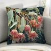 1Pc Bright Red Eucalyptus Flower Pillowcase With Zipper Closure, Suitable For Bedroom, Living Room Sofa, No Pillow Core