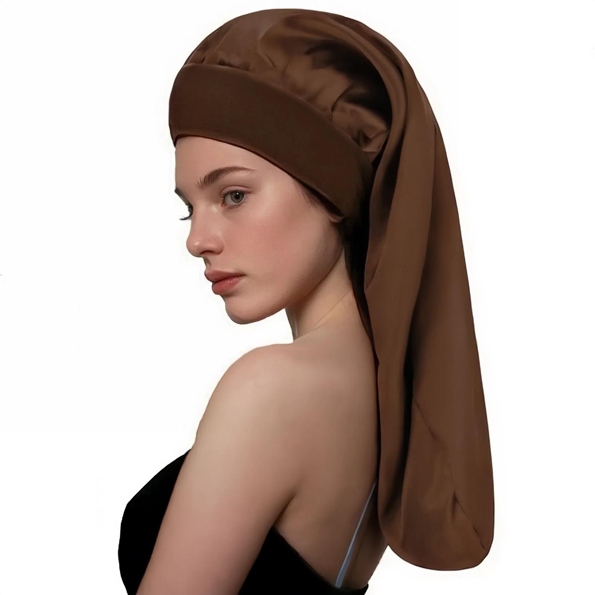 

Эластичная атласная шапочка для сна с длинными полями и широкими полями - однотонный платок для ухода за волосами и красоты One Size