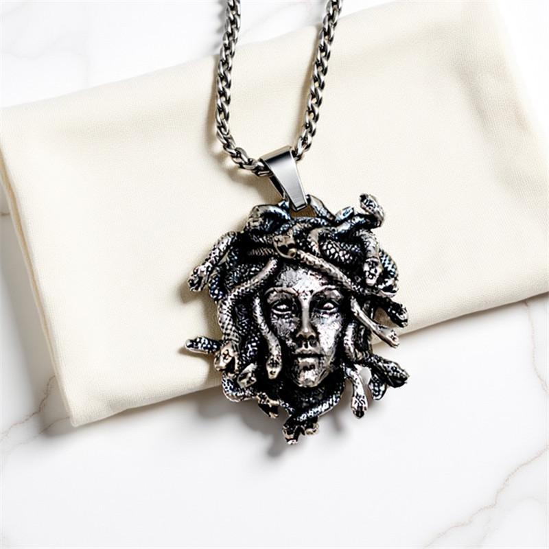 

Stainless Steel Medusa Snake Head Pendant Men s Necklace