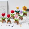 Crochet Flower Artificial Tulip Potted Finished Hand Woven Plants Knitted Sunflower Wedding Gift for Guests Home Decoration