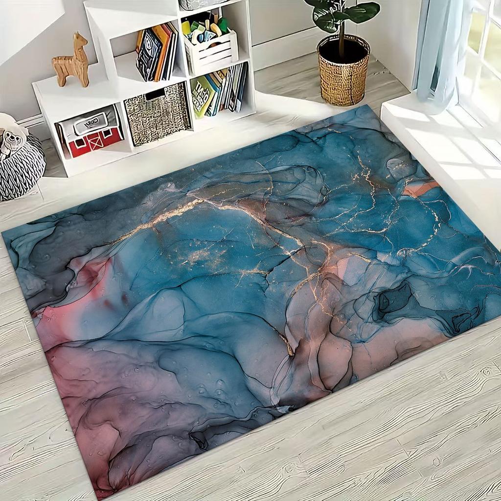 2026 Luxurious Marble Black Green Gold Colorful Stone Texture Rug for Bedroom Living Room Sofa Home Doormat Decor,Non-slip Mat