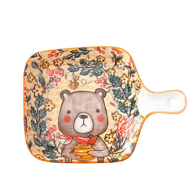 Creative Cartoon Animal Ceramic Plate With Handle Restaurant Household Vegetable Plate Western Food Plate Breakfast Plate Single Handle Baked Rice Pla