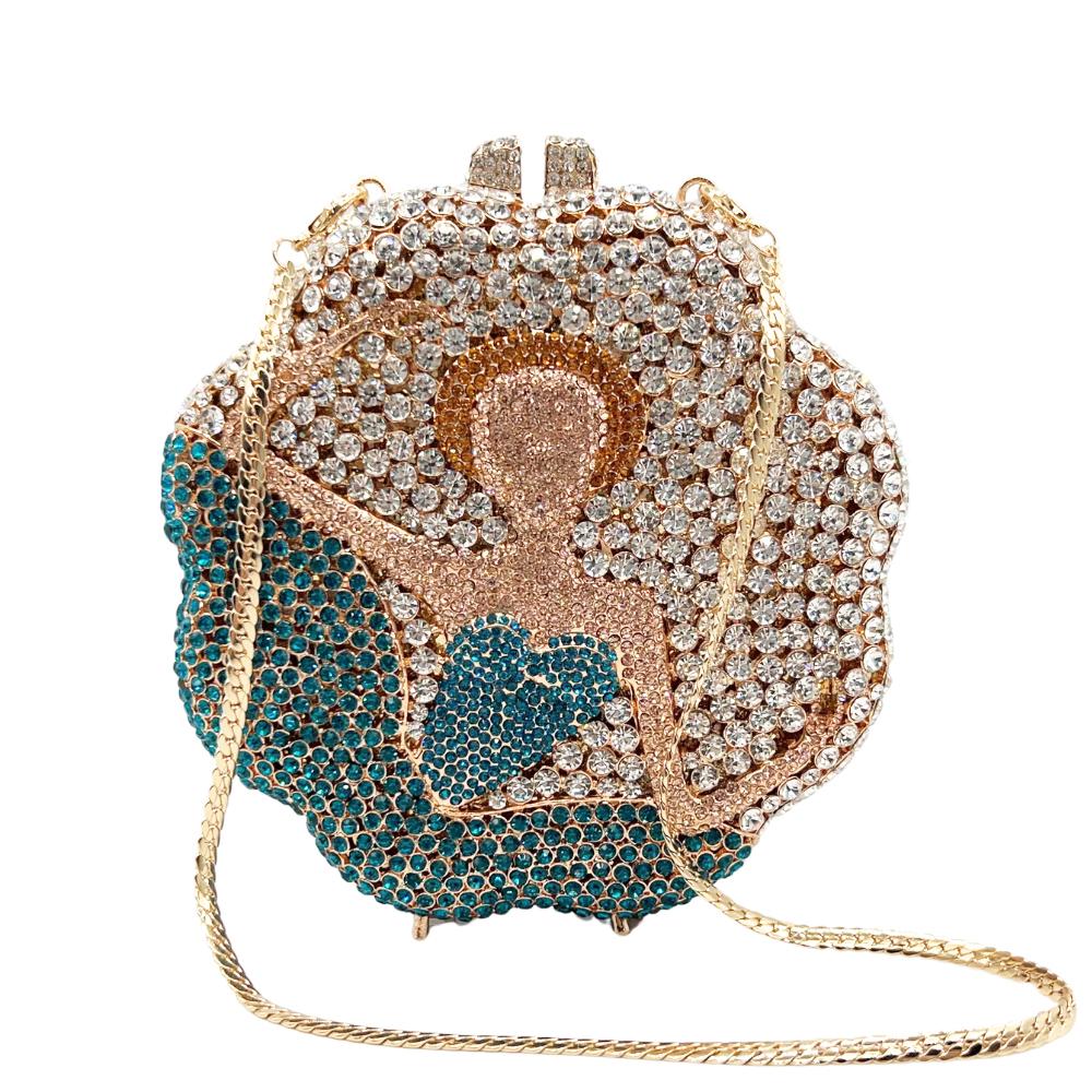 

Rhinestone Evening Ladies Clutch Bag Dancing Luxury Blue/AB Women Party Dinner Purse Mini Diamond Crystal Prom Wedding Handbags 14cmX14cmX4cm