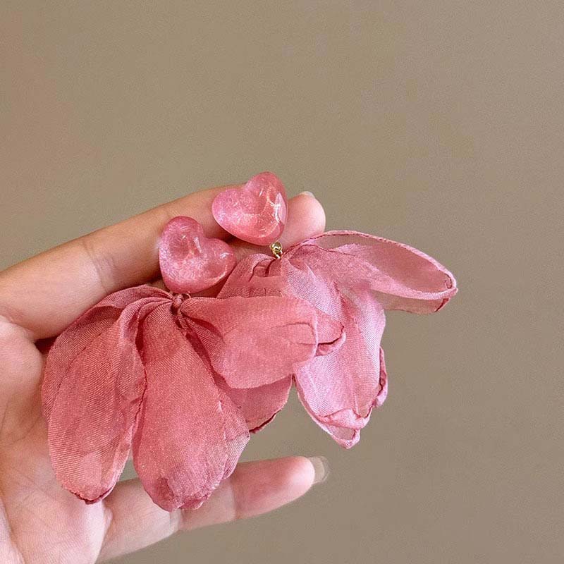 

Korean Pink Lace Flower Pearl Tassel Earrings For Women Girls Sweet Petal Long Dangle Earrings Zircon Accessories Bijoux