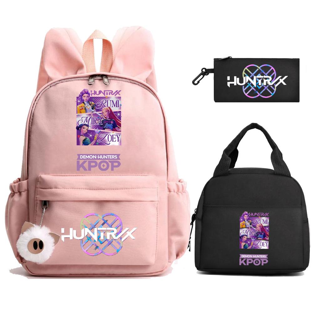 3 st/set Kpop Demon Hunters Tryckt Ryggsäck med Matlåda Pennfodral för Tonåring Flicka Pojke Tillbaka till Skolan Skolväska Stor Kapacitet Resväska