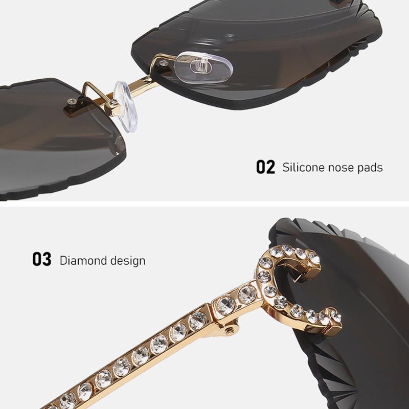 Ochelari de soare pătrați, cu montură fără ramă, tăietură tip piatră prețioasă, la modă, cool, cu lentile degradate, unisex, ochelari de soare, retro, fără ramă, lentile tăiate tip diamant, nuanțe