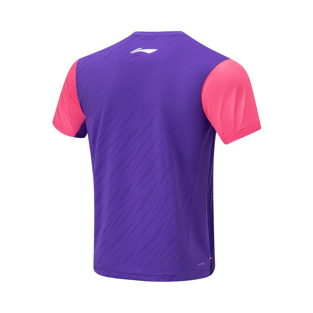 Li-Ning Barevně blokované tričko s kulatým výstřihem, rychleschnoucí, sportovní s krátkým rukávem, unisexové topy, fialové AAYU033-3