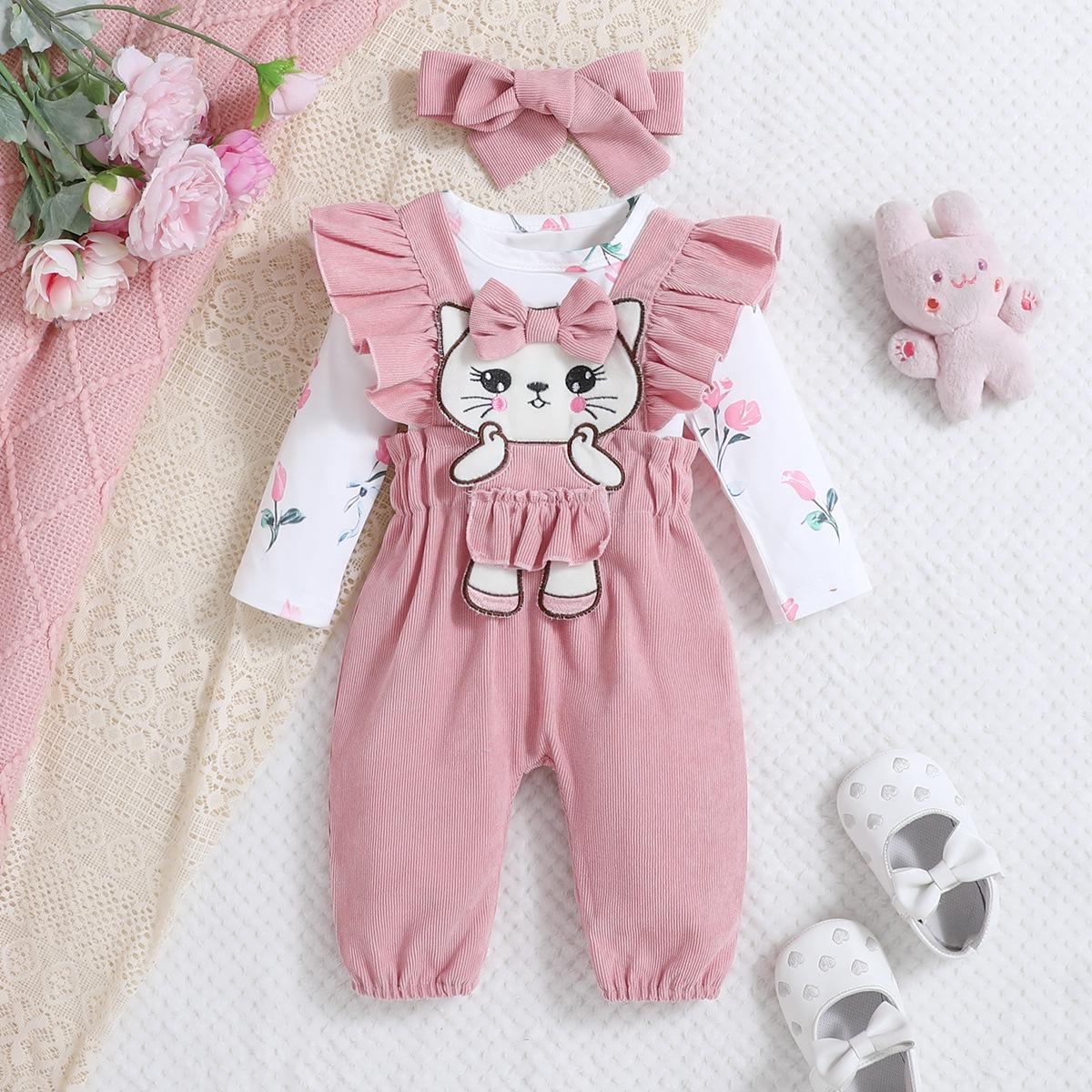 

Європейський/Американський дитячий набір з 3 предметів: Довгорукавний комбінезон з вельветовими напівкомбінезонами 0-3 Months рожевий