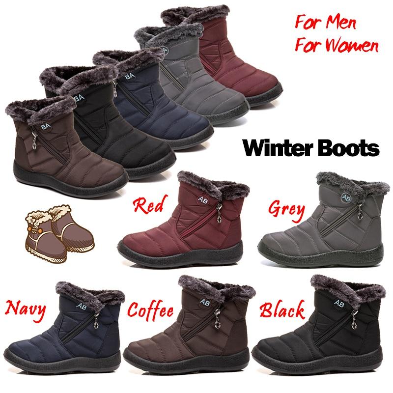 New Winter Warm Snow Boots Unisex Non-slip Waterproof Cotton Shoes Men Women Comfort Plush Fur Lazy Zipper Up Slip On Ankle Boots Casual Low