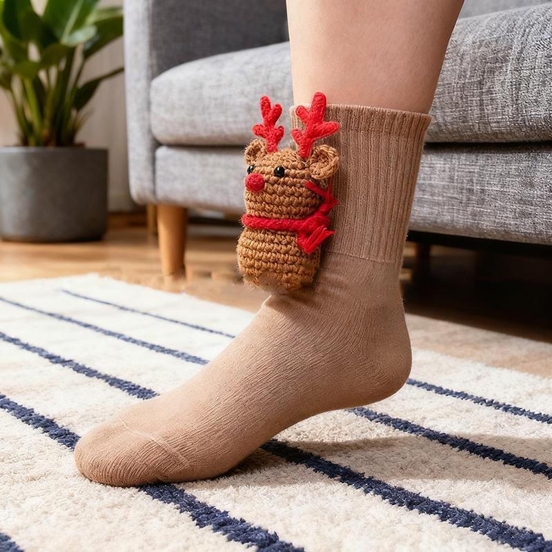 Cartoon 3D Häkeltier Hausschuhsocken Handgestrickte Tier socken Niedlich Gemütlich Flauschig Dick Warm Crew Für Damen Teenager Kinder
