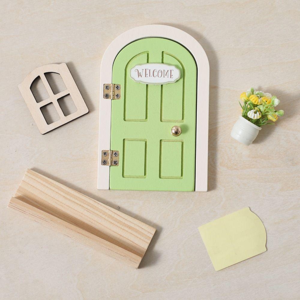 Room Wall Decor Wooden Fairy Elf Door Set Simulation Balcony Kids Toys  Home Decor