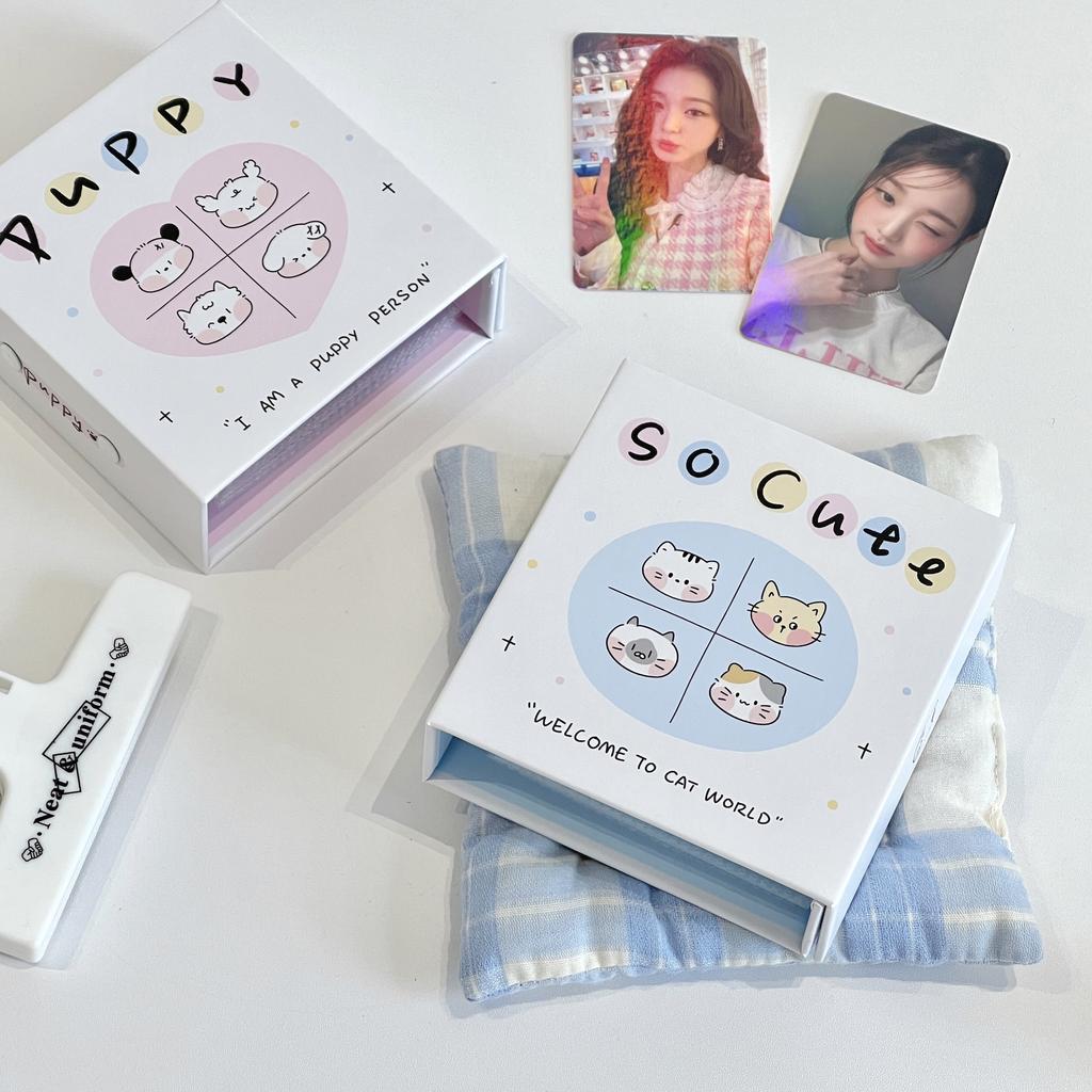 Kawaii 1/2/3 Inch Puppy Cat Magnetic Kpop Pocards with 10 Sleeves Binder Idol Card Po Album Collect Book School Stationery