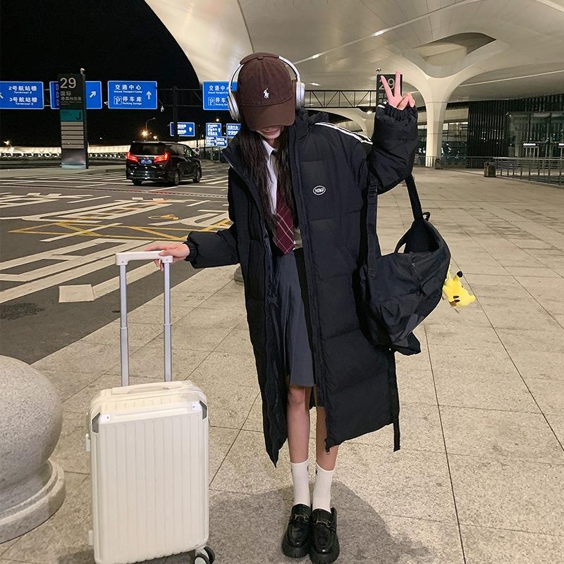 

Длинный пуховик выше колена женский пуховик свободный и утолщенный универсальный маленький студенческий пуховик зимняя модель XL suggestion [145-165] catties чёрный