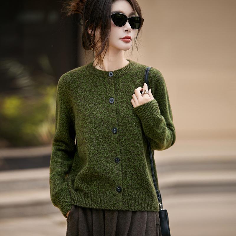 Jesienno-zimowy kardigan z dzianiny w kwiaty: Damski luźny sweter z okrągłym dekoltem, wysokiej klasy odzież wierzchnia z długim rękawem