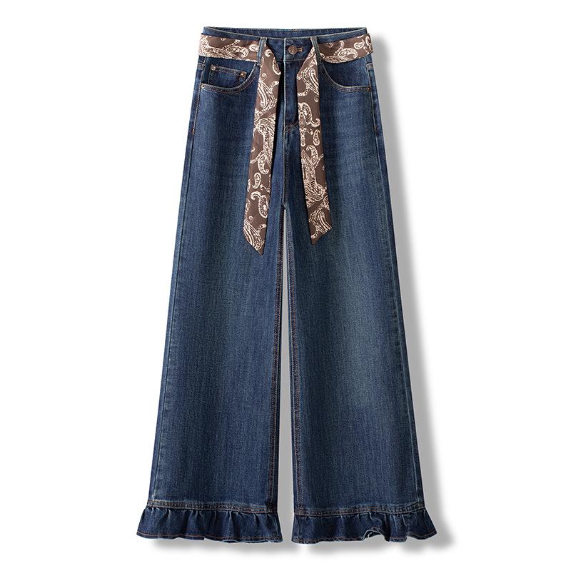 

Женские ретро джинсы с высокой талией, темно-синие, широкие штанины - Весна/Осень, Вываренные, Стройнящие, Повседневные, Длина в пол 29 синий