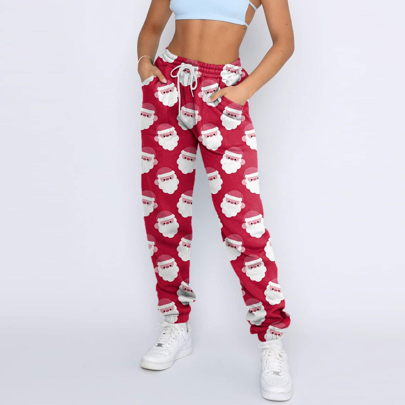 

Жіночі модні спортивні різдвяні штани з кишеньковими шнурками та повсякденними спортивними штанами L білий