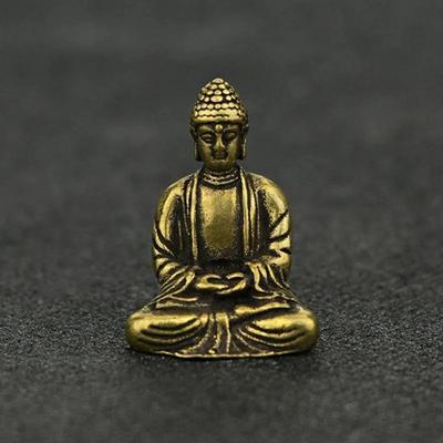 Mini Portable Retro Brass Buddha Statue Pocket Sitting Buddha Sculpture Home Office Desk Decorative Ornament Gift