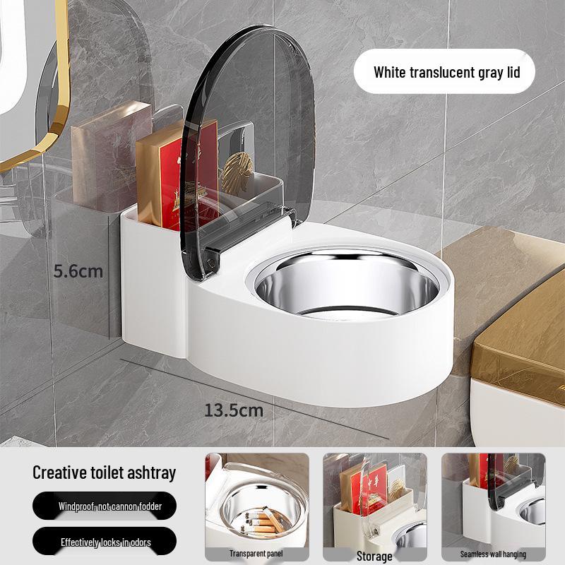 Wall-Mounted Ashtray with Lid and Phone Storage Box for Bathroom or Bedroom