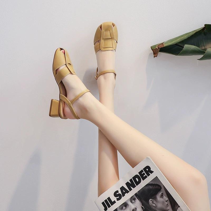 1979-28 Baotou sandals women's 2025 summer new Internet celebrity summer fashion small heel pig cage shoes