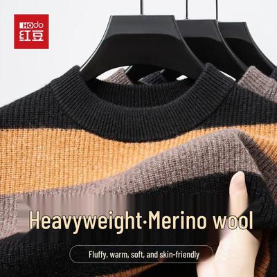 Hodo Men's High-grade Heavyweight Striped Wool Round Neck Sweater