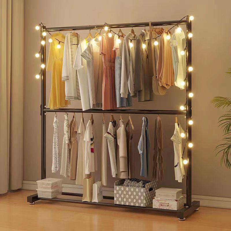 Double Layer Floor Standing Clothes Rack for Bedroom and Balcony