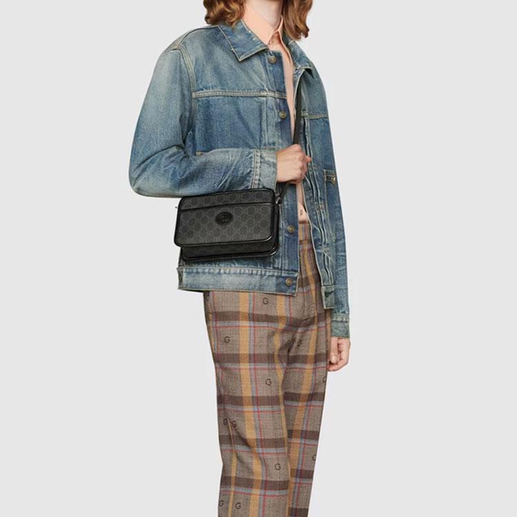 Gucci Kanvas Deri Omuz Çantası, Çapraz Askılı Çanta Mini Erkek Siyah