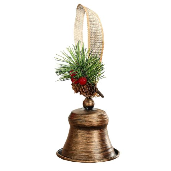 Christmas Bell Hanging Ornaments Rustic Metal Bell Decoration with Artificial Pine Needles Berries for Christmas Tree Wreath Door Window Decor