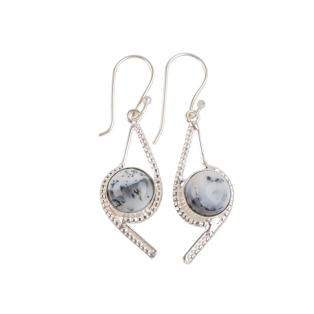 Natural Dendritic Opal Gemstone 925 Sterling Silver Handmade Elegant Drop Earrings 2.00" For Special Occasion EE-53-25