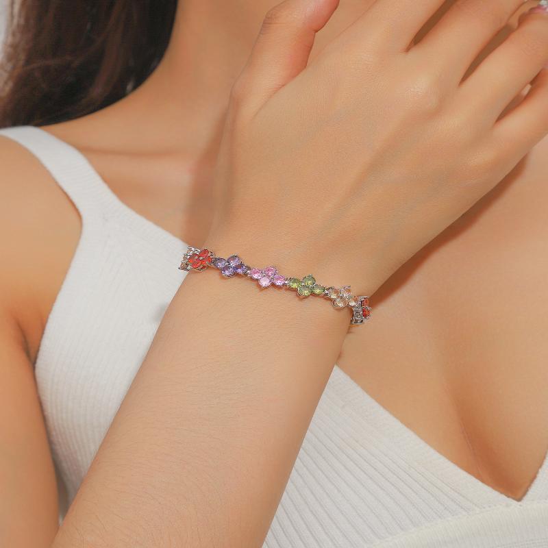 Women Jewelry Silver Color Dark Blue Crystal Leaf Chain Link Bracelets And Bangles For Party Gift Color Retention Bracelet