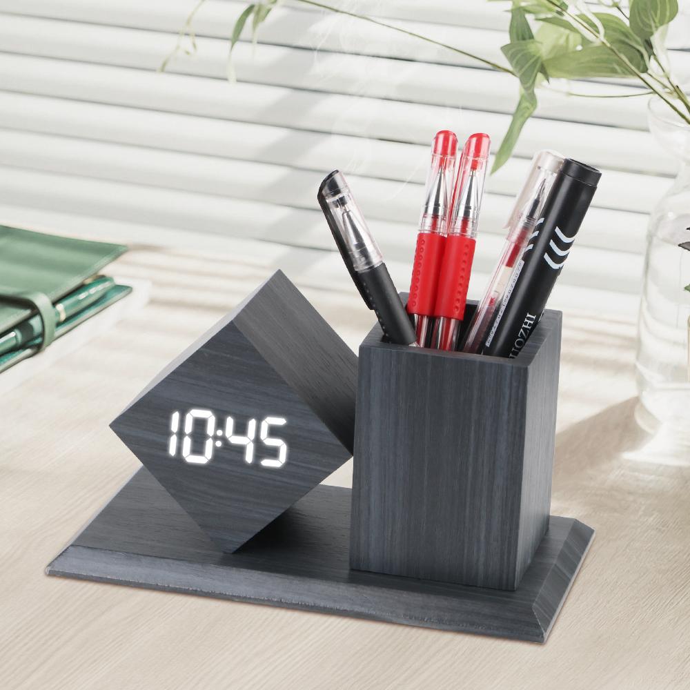 Der Studenten LED Digital Stifthalter Wecker Holz Batteriebetrieb wird durch die Temperatur LED Uhr gesteuert
