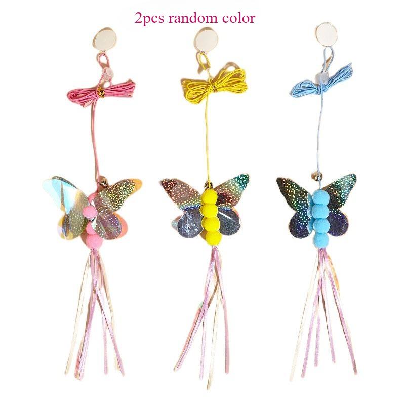2pcs Butterfly Swing Cat Toys Interactive Hanging Door Feather Toys for Cats Teasing Adjustable Elastic Cats Toy Pet Products