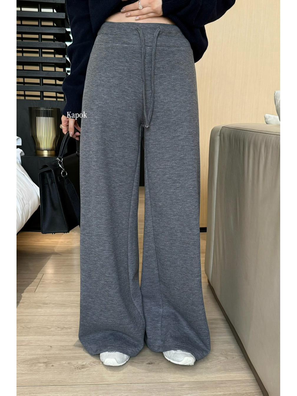 

Kapok Women s High-Waist Velvet Wide-Leg Sweatpants - Elastic Drawstring, Plus Velvet, Winter 2025 Collection Small хизер серый
