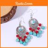 Ethnic Turquoise Simulation Beaded Earrings With Silver Filigree For Daily Wear