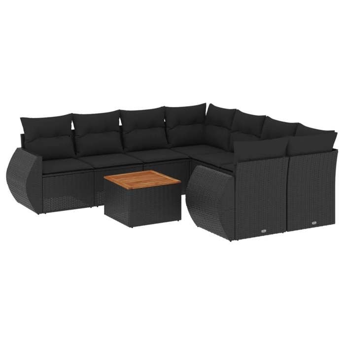 VidaXL Garden Lounge Set with Cushions 9 Pcs, Patio Sofas, Patio Furniture Set, Outdoor Furniture, Black 3224928