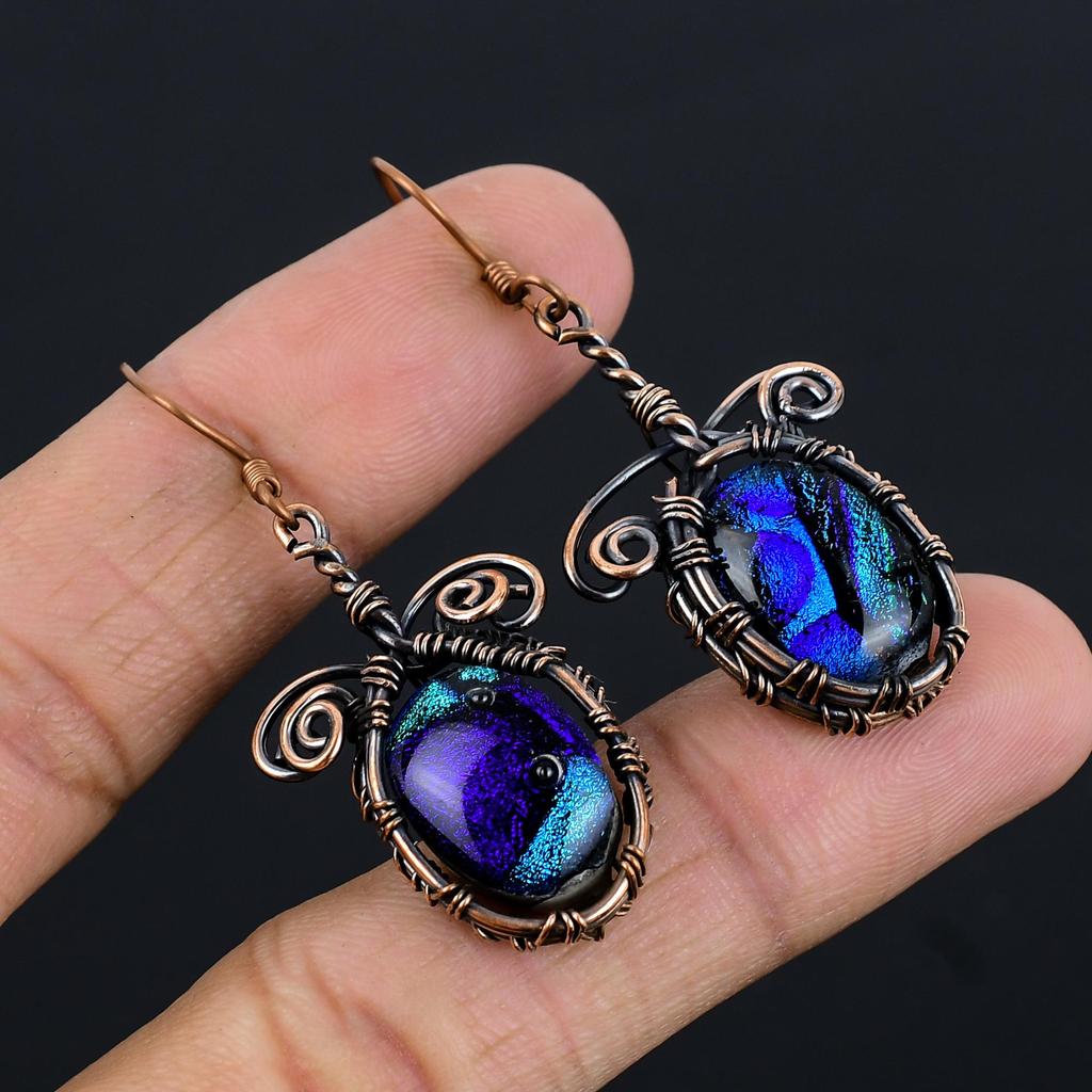 Dico Glass Earrings Gemstone Jewelry, 999 Copper Wire Wrapped Earrings, Handmade Beautiful Jewelry Earrings