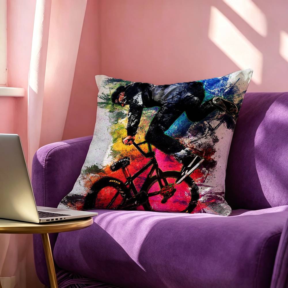 Bicycle Bike Sport Square DoubleSided printed Pillow Case Bedroom Bedside Pillow Sofa Cushion Cover