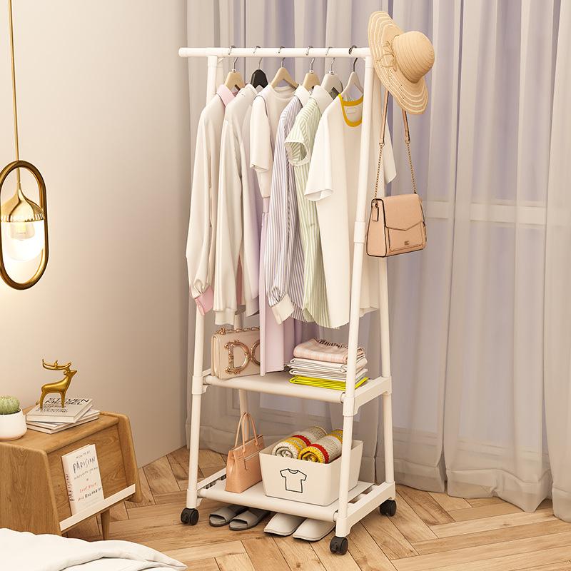 Mobile Floor-Standing Triangle Coat Rack with Wheels and Multi-Layer Storage for Clothes and Drying