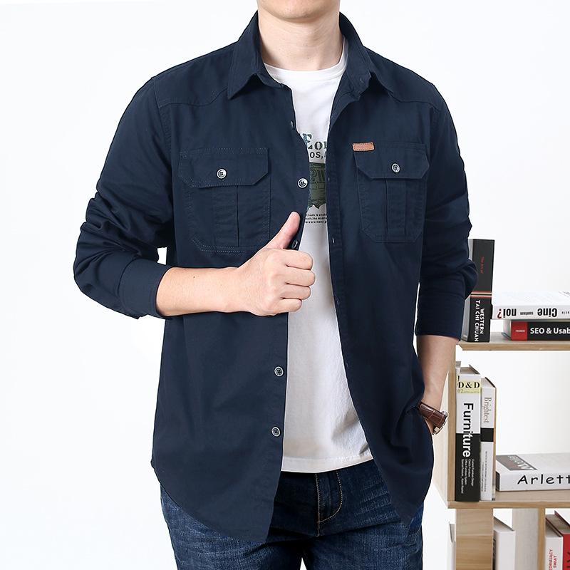 Men'S Spring And Autumn Shirts, Men'S Long-Sleeve Cotton Work Shirts, Men'S Loose Casual Spring Jackets, Men'S Tops
