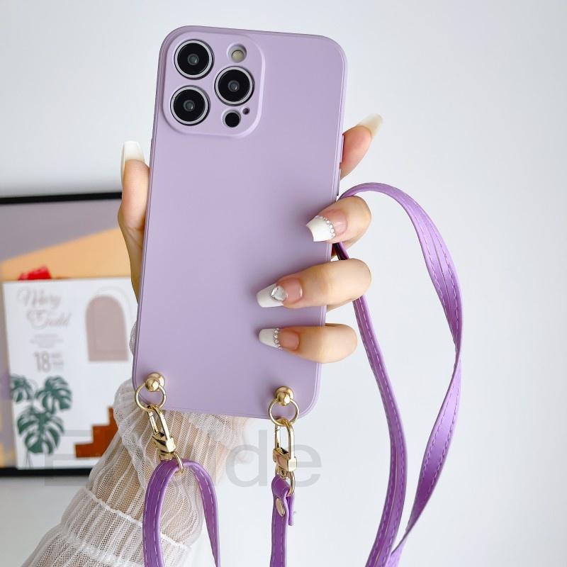 Leather Lanyard Case for Samsung Galaxy S24 S23 Ultra S22 S21 Plus S20 FE Note 20 A54 A14 Crossbody Strap Liquid Silicone Cover