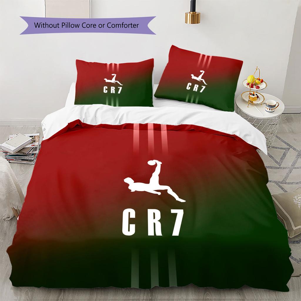 CR7 Cristiano Ronaldo Muster Bettwäsche, Steppbett Set Bettbezug Kissenbezug Zuhause Geburtstagsgeschenk(1 Bettbezug + 2 Kissenbezüge, ohne Füllung)