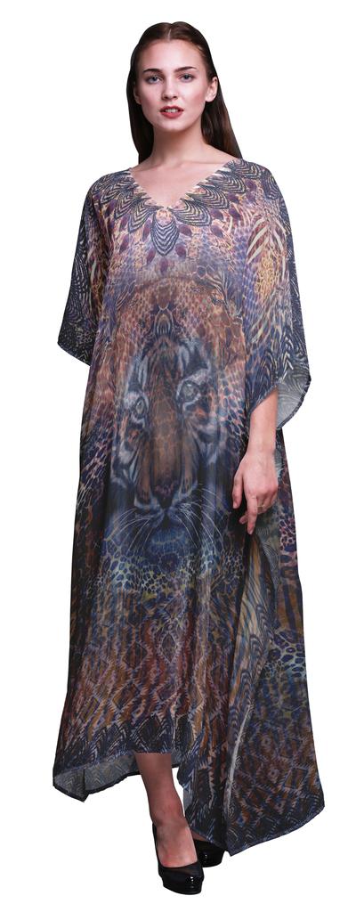 Phagun Tiger Face Animal Beach Kaftan Bikini Cover Up Womena    S Maxi Dress Long