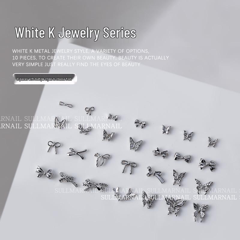 

3D Silver Metal Butterfly & Ribbon Bow Nail Art Decorations - 10pcs