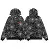 Mens Spider Web Graphic Hoodie High Street Loose Fit Long Sleeve Pullover Teens