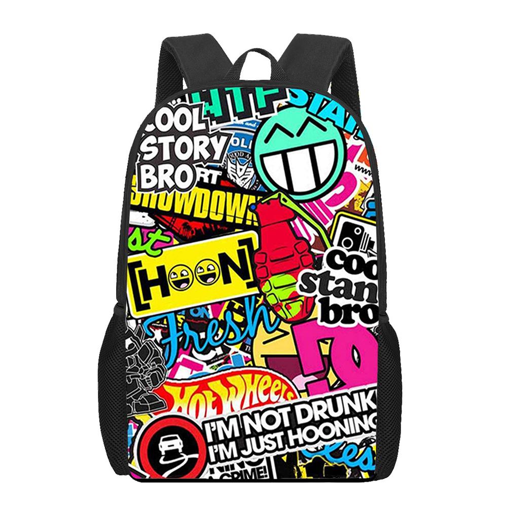 Anime Graffiti Sticker Pattern Children School Bag Girls Boys Casual Book Bag Teenager Daily Backpack Woman Men Travel Rucksacks