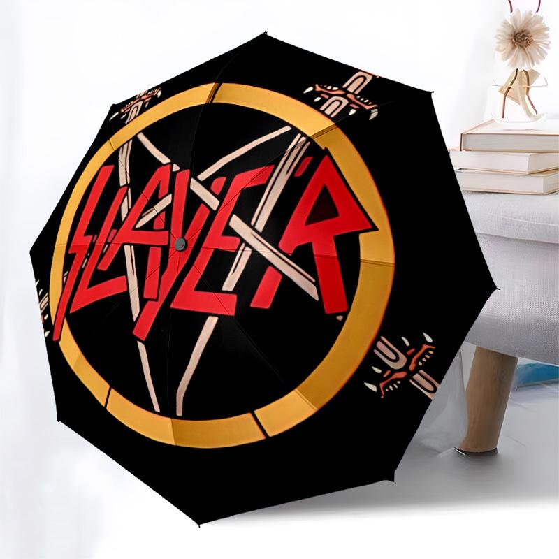 1pc Slayer Band Logo Automatic Personality Umbrella | Portable Foldable 8-Rib Manual Open, Cute Halloween & Christmas Gift for Outdoor, Casual Accesso