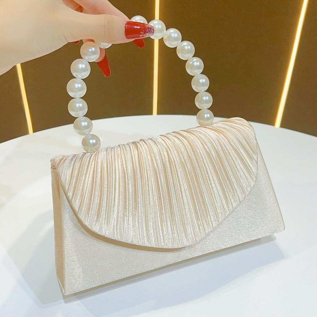 Modische Damen-Polyester-Clutch-Abendtasche mit Perlenverzierungen für Partys und formelle Anlässe