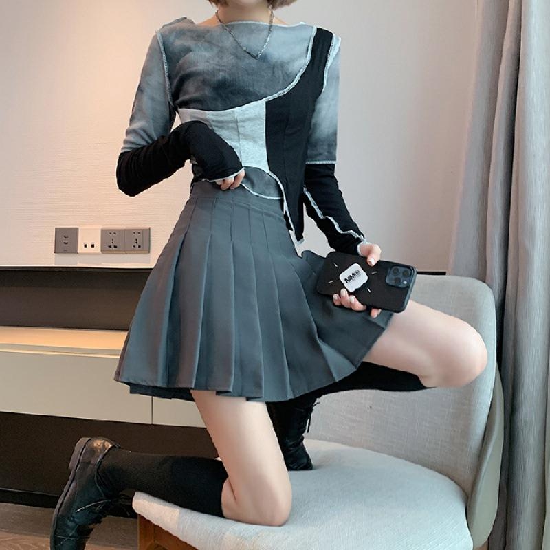 pleated skirt women's college fresh temperament high waist thin versatile Korean version slim skirt spring and autumn fashion a word solid color