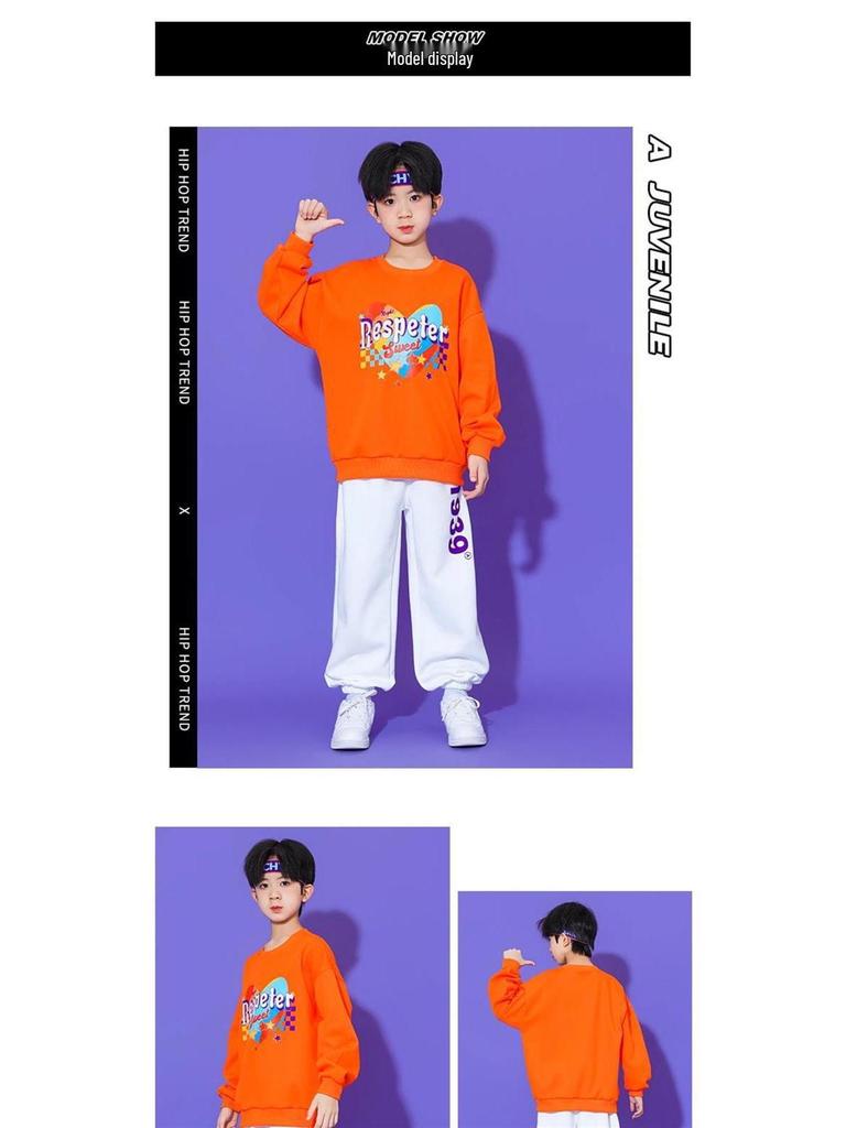 Buntes Herz-Orange Langarm-Sportfestkostüm für Kinder